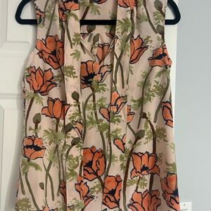 Tory Burch Cream and Pink Sleeveless Floral Blouse